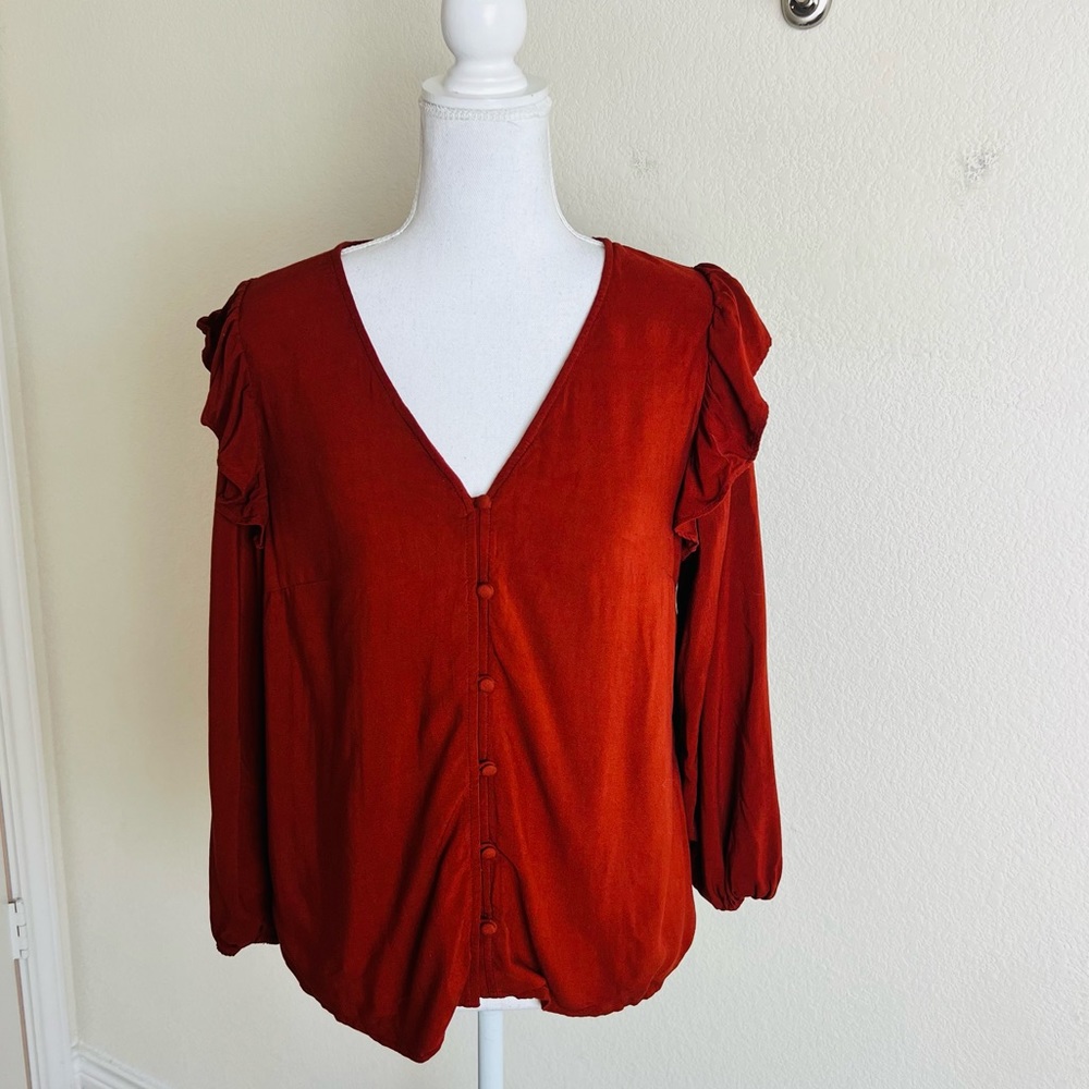 Universal Threads Burnt Orange Ruffle Long Sleeve… - image 3